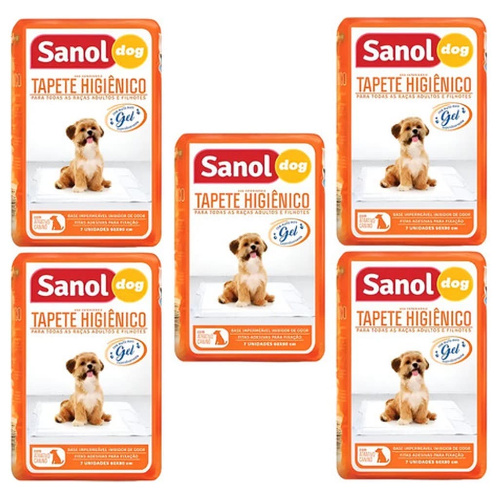 Tapete Higiênico Sanol 7 Unidades 60x80cm Branco com Atrativo Canino Absorvente Descartável