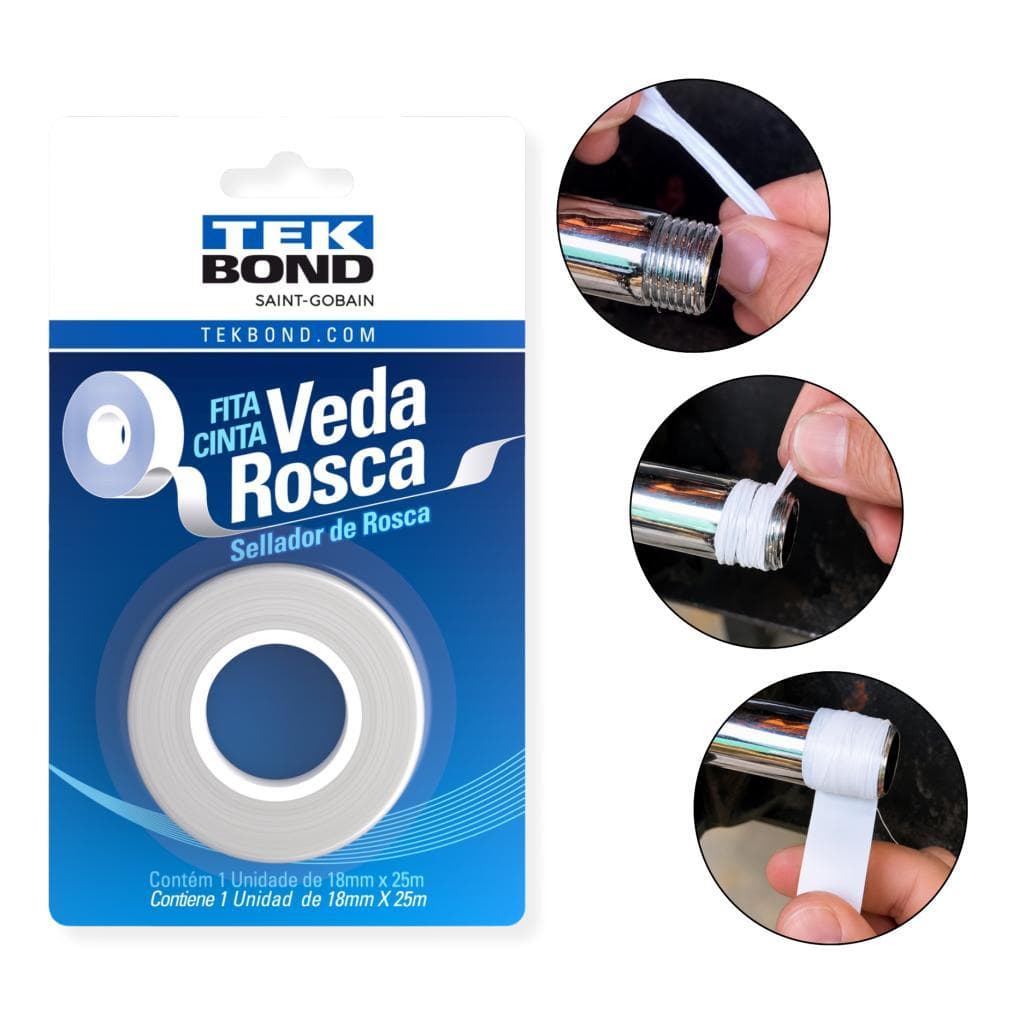 Fita Veda Rosca Tekbond Azul Ptfe 18mm X 25m Para Encanamento Lisa