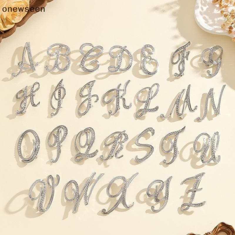 2 Pçs Moda Completa Strass Incrustado Ouro E Prata Alfabeto Carta Broches Pinos Minimalista Roupas Jóias Acessório