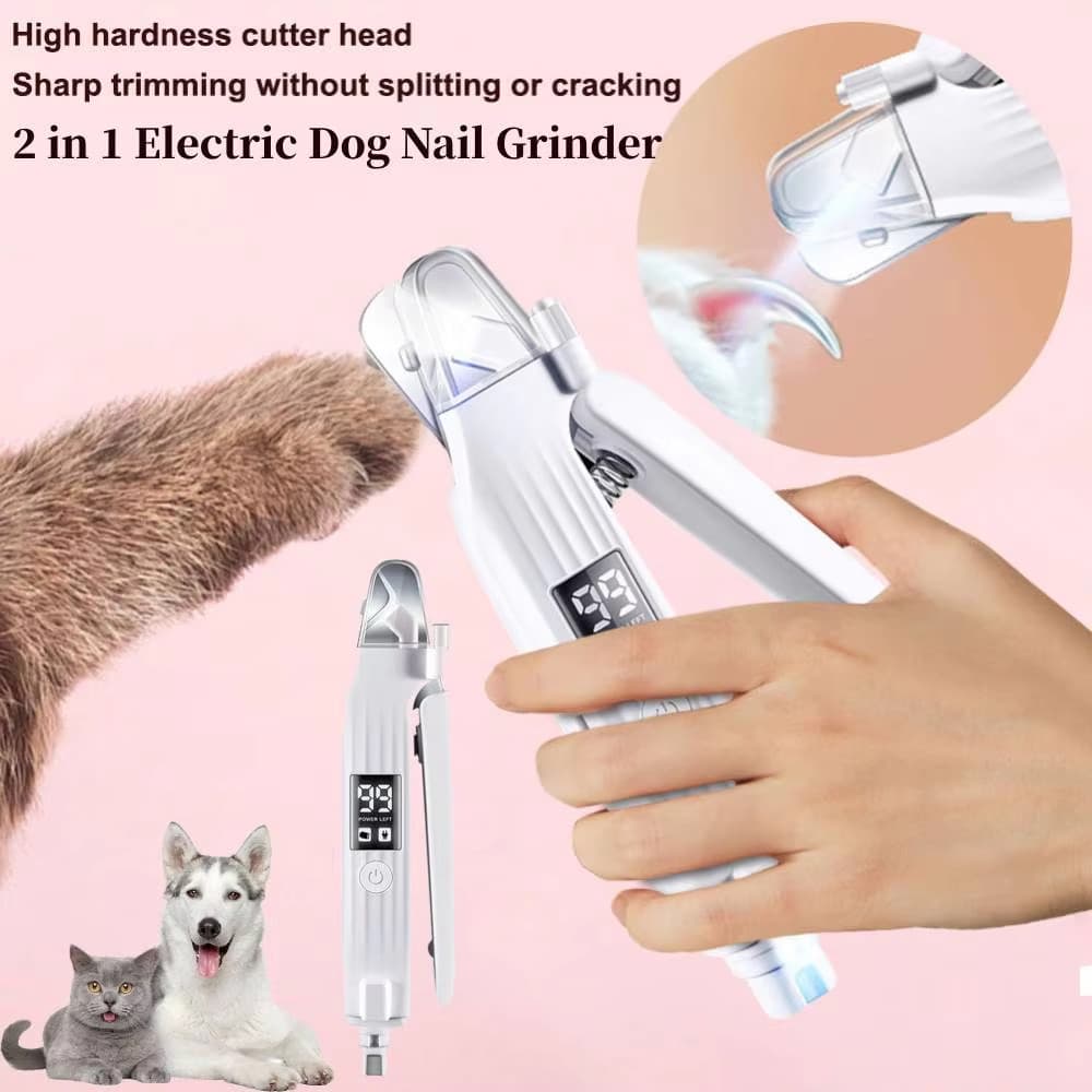 Cortador de Unhas Elétrico 2 em 1 para Animais de Estimação com Luzes LED e Lixadeira para Cães Pequenos, Médios e Grand