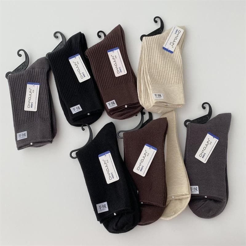 Chaojun meias masculinas quentes cor sólida japonês Cashmere Mid-Tube meias outono inverno grosso quente meias masculina