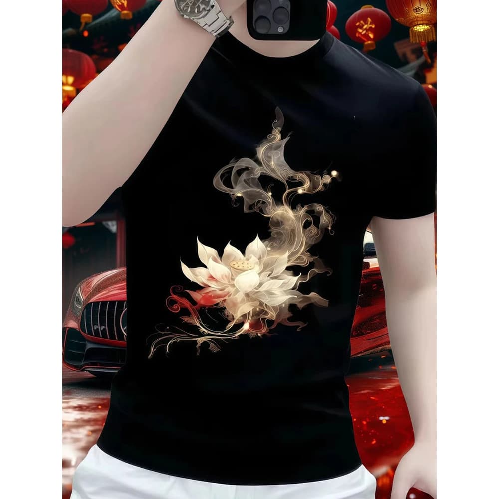Novo estilo verão puro algodão de manga curta camiseta masculina Street Wear fino ajuste único All-Match em torno do pes