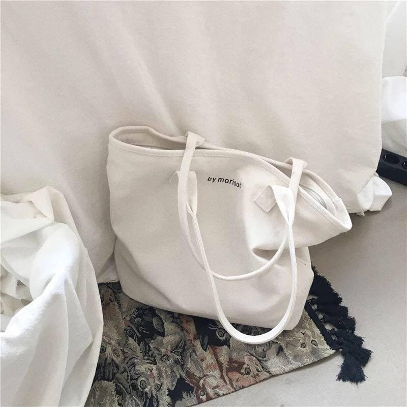 Versão coreana minimalista carta sacola grande capacidade lona bolsa de ombro All-Match Commuter portátil feminino saco