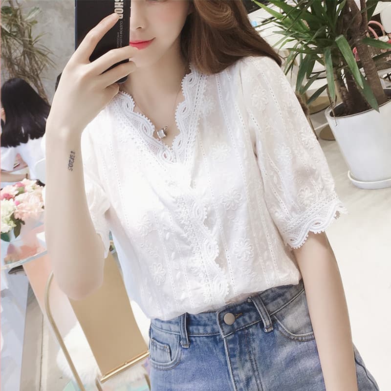 Desconto de marca Roupas femininas contador retirada contador comércio exterior manga curta Chiffon camisa pequena femin