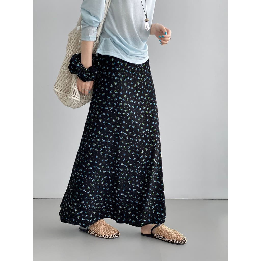 Preto Floral atado saia feminina estilo coreano de uma peça laço de cabelo guarda-chuva saia feminina única saia Irregul