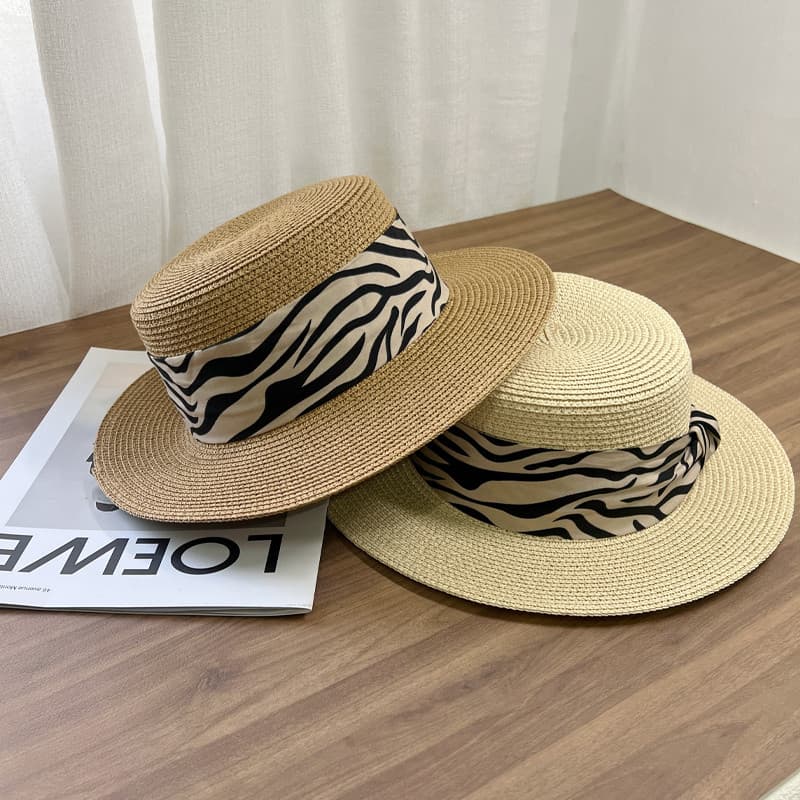 Chapéu francês plano feminino verão moda viagem chapéu de sol beira-mar praia chapéu de sol palha leopardo impressão cha