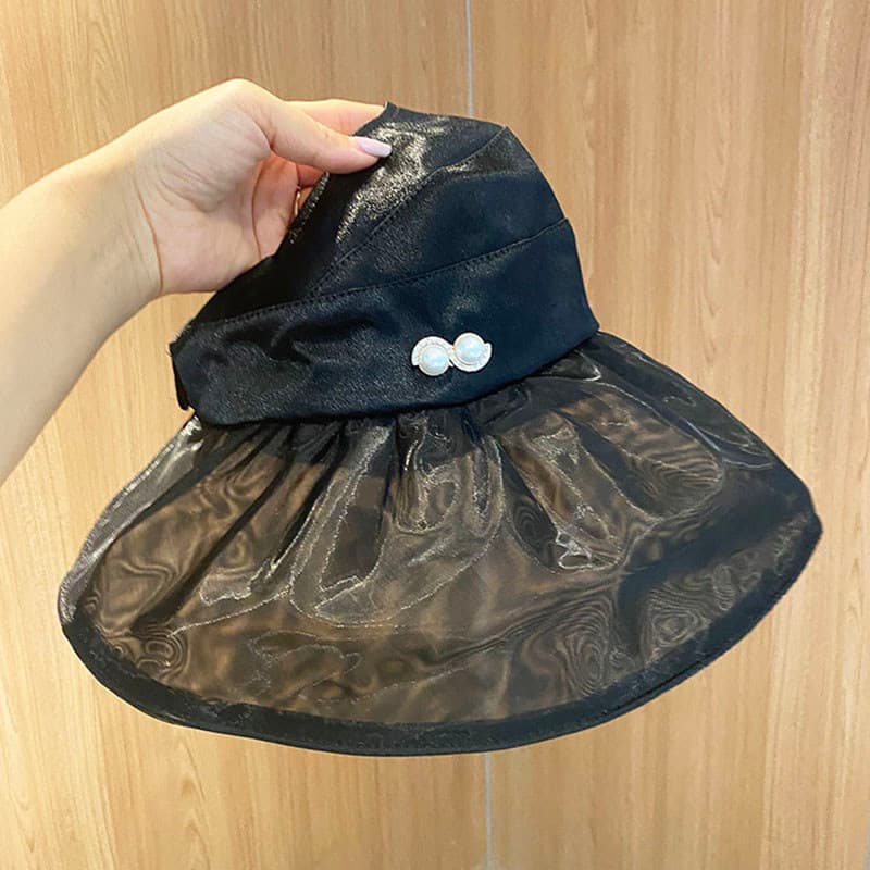 Chapéu feminino verão chapéu de sol elegante cetim respirável oco chapéu superior primavera outono dobrável grande borda