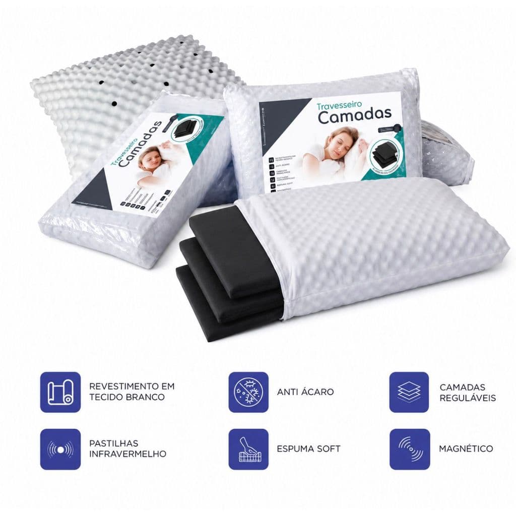 Travesseiro ORTOPÉDICO Pillow Com CAMADA Magnético e Infra_vermelho, Anti Ronco - Ajuda Aliviar Dores.