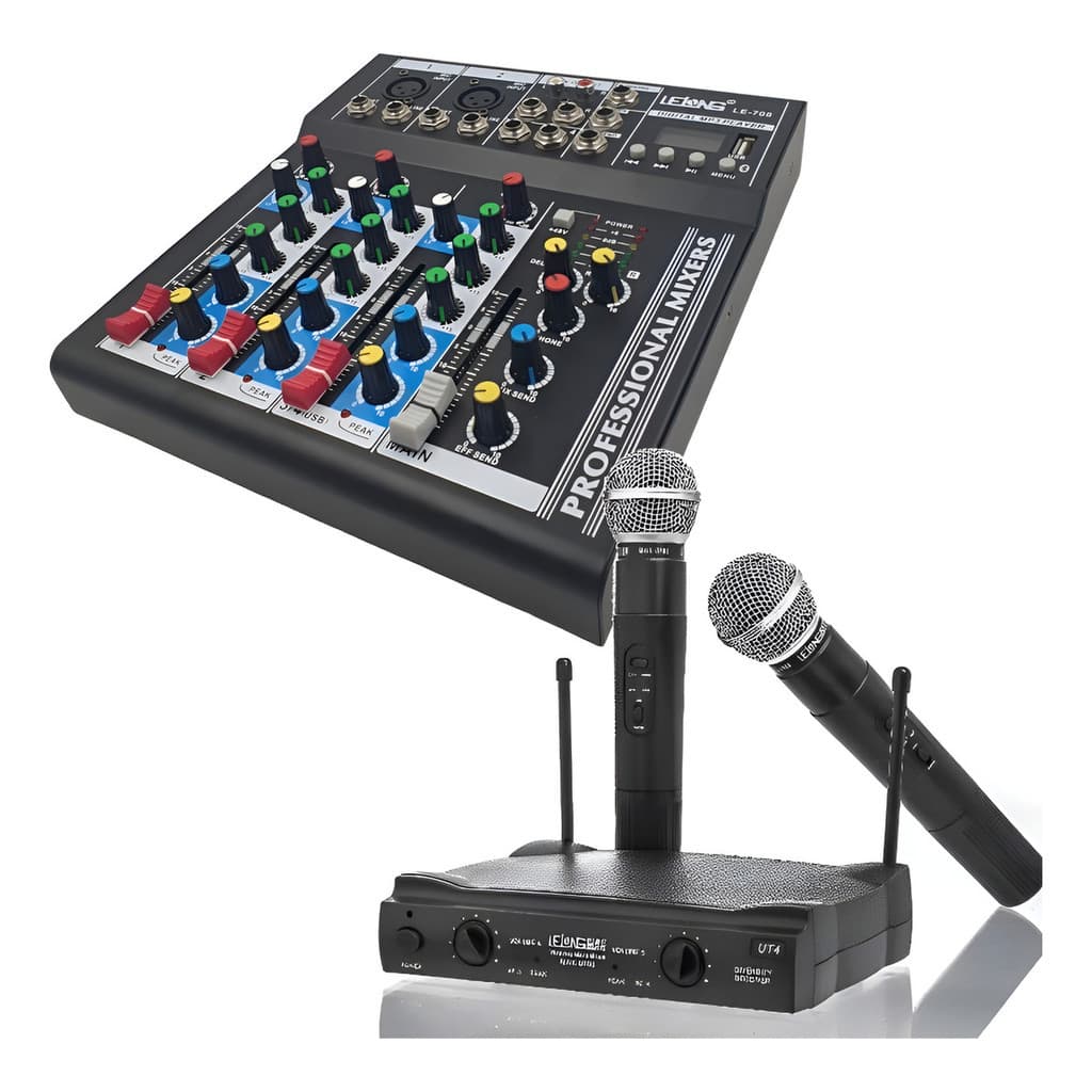 Mesa De Som 4 Canais + Microfone Bluetooth Mixer Usb Digital