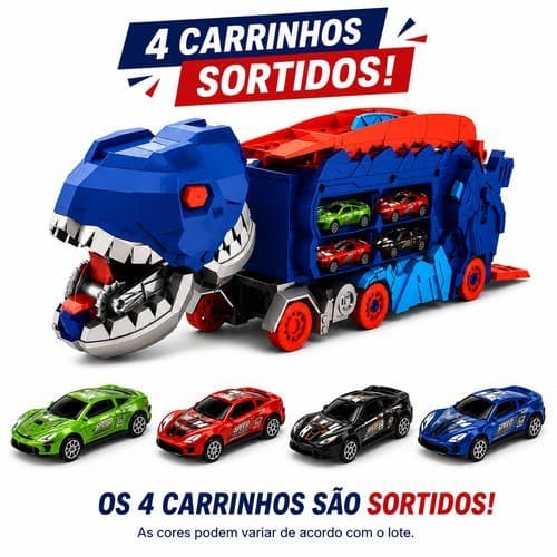 Brinquedo de Carro Dinossauro Transformavel Pista Mini mais 4 carrinhos Metalicos.