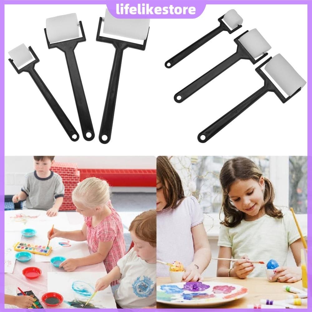 3pcs Escova De Rolo De Pintura De Espuma Prática Para Meninos Meninas Crianças [lifelikestore.br]