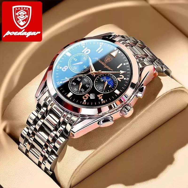 POEDAGAR 8168 Nova Moda Masculina Relógios Esporte Negócios À Prova Dwaterproof Água Luminosa Data Relógio De Quartzo Ma