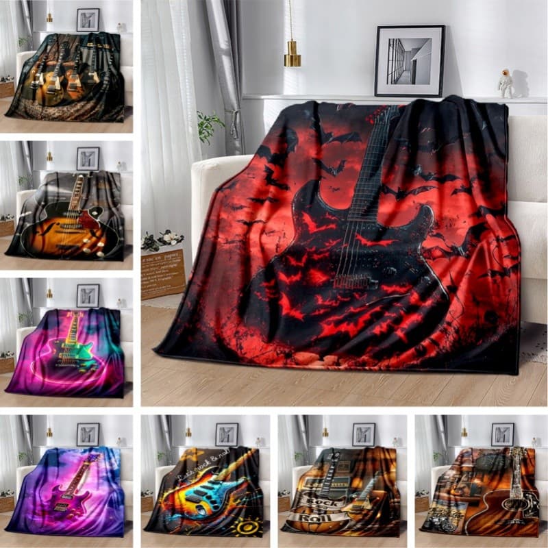 Cobertor De Flanela Personalizado Para Guitarra Elétrica 3D , Com Tema Musical , Presente Fotográfico Decoração De Sala