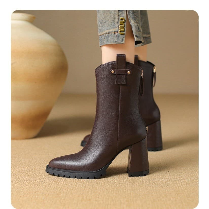 Botas Martin de salto grosso com bico fino, botas retrô de sola grossa e salto alto femininas, botas femininas