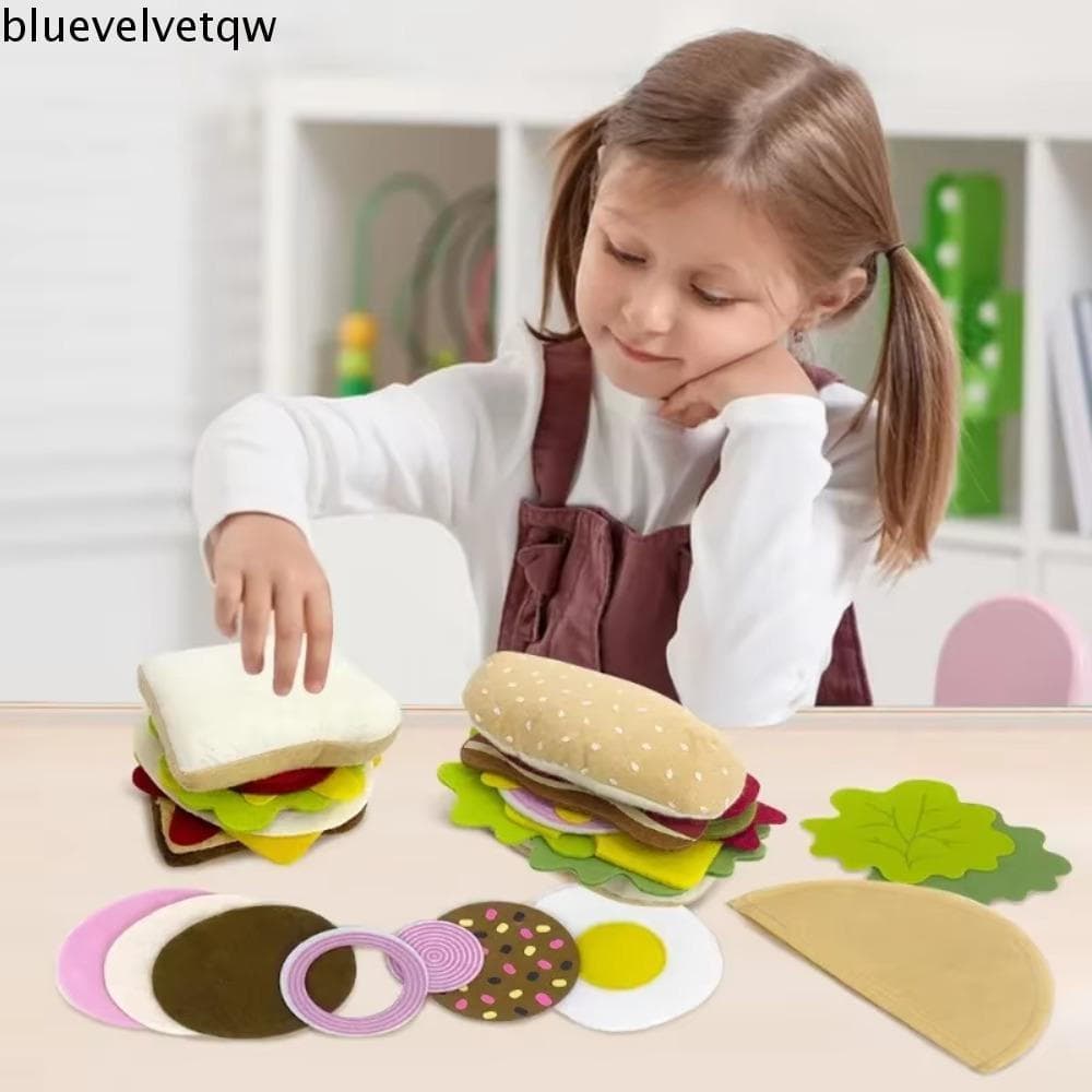 Brinquedo De Comida Combinado De Feltro BLUEVELVETQW , Hambúrguer De Pano Simulação , Cachorro-Quente