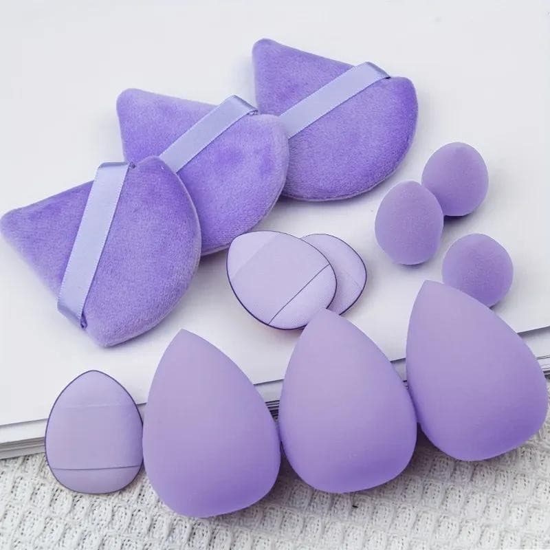 Conjunto de 12 esponjas de maquiagem, roxas, pretas, rosas, esponjas de beleza macias, esponjas para base.