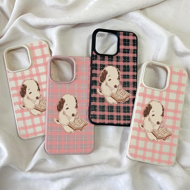 Capa para iPhone 11 12 13 14 15 16 17 Pro Max XS Max Capa para celular Com Vintage puppy reading book