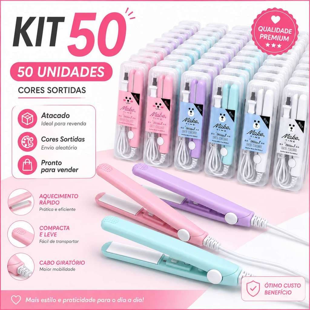 Atacado Kit 30/40/50 Mini Chapinha Prancha De Bolsa Portátil Cabelo Bivolt Estojo