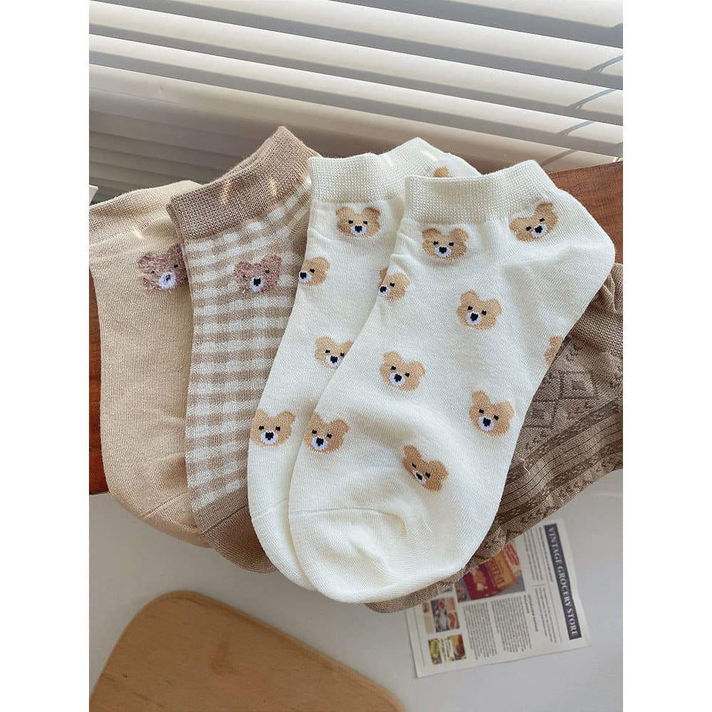 Meias femininas meias verão estilo fino na moda ins estudante dos desenhos animados urso baixo-Top barco meias boca rasa