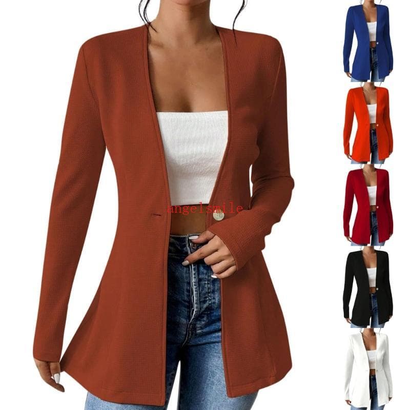 Ace Feminino Negócios casual blazer Sem Gola Mangas Compridas Botão Na Frente Com Bolsos Adequado Para Roupas De Trabalh