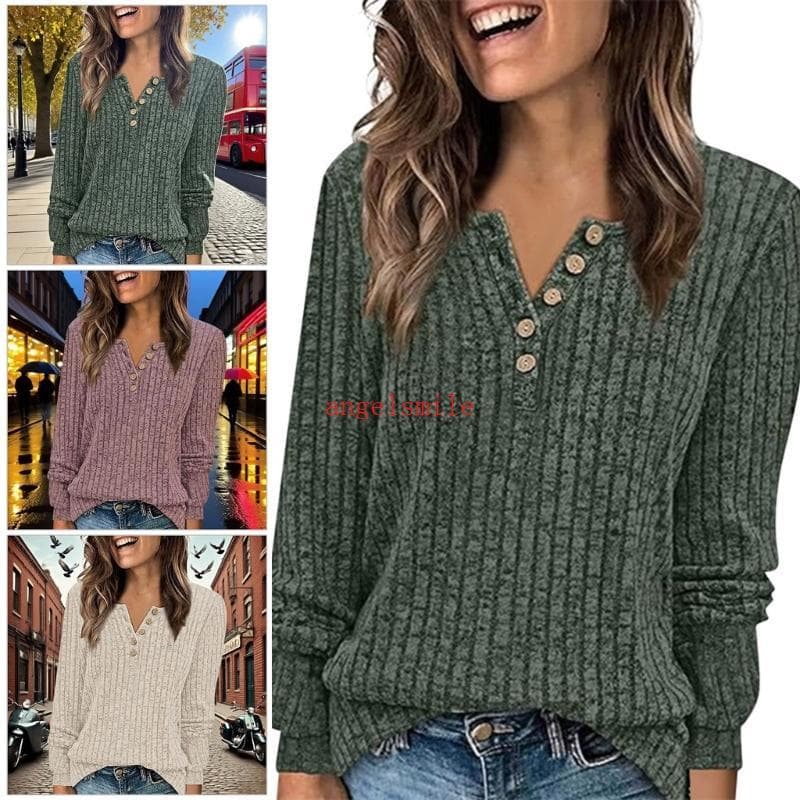 Ace Modern Button Front V Neck Tee Poliéster Suave Toque Verão Essencial