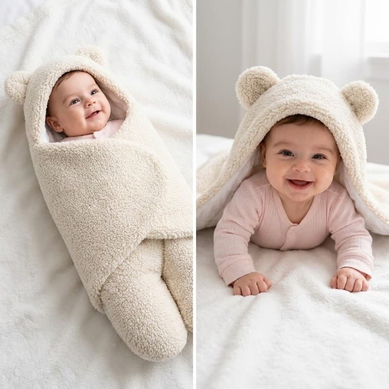 Saco de Dormir para Bebê 0 a 12 Meses Peludinho Quentinho e Aconchegante com Sherpa Off White