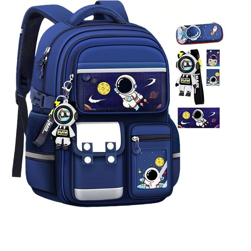 Mochila Infantil Para Crianças , Azul Leve À Prova D'água Escola , Jardim De Infância Com Tema De Astronauta , Primária