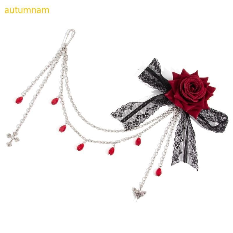 Autumnam Leve Gótico Rosa Broche Vermelho Floral Renda Lapela Pino Para Halloween E Traje Estilo Destaque Decorativo fo