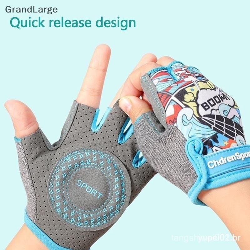 [GrandLarge] Luvas Esportivas Infantis De Meio Dedo Para Bicicleta , Menino , Menina , Ciclismo , Antidesgaste , Treinam