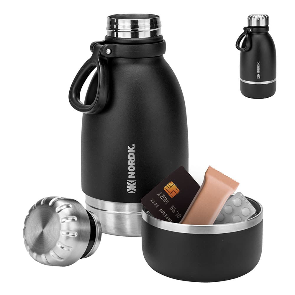 Garrafa Térmica 1L Nordk To Go 2 em 1 Inox Com Divisória Compartimento Pet Chá Whey Academia