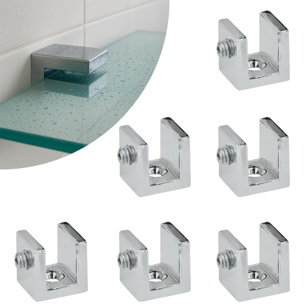 Kit 06 Suportes de fenda Cromado de Prateleira de Vidro ou Madeira 6mm Quadrado 100% Metal com Parafusos 1 Furo