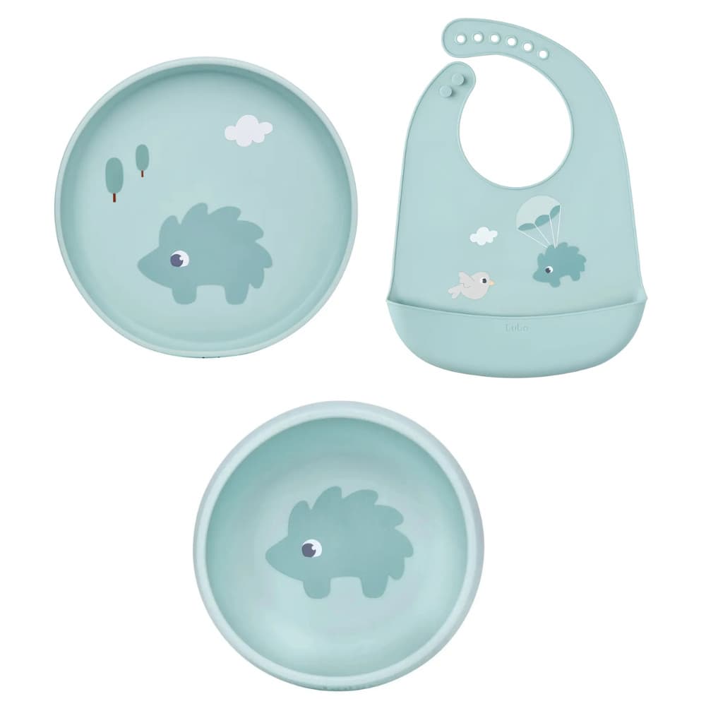 KIT C/ BABADOR EM SILICONE,PRATINHO E BOWL CLOUDY  VERDE - BUBA
