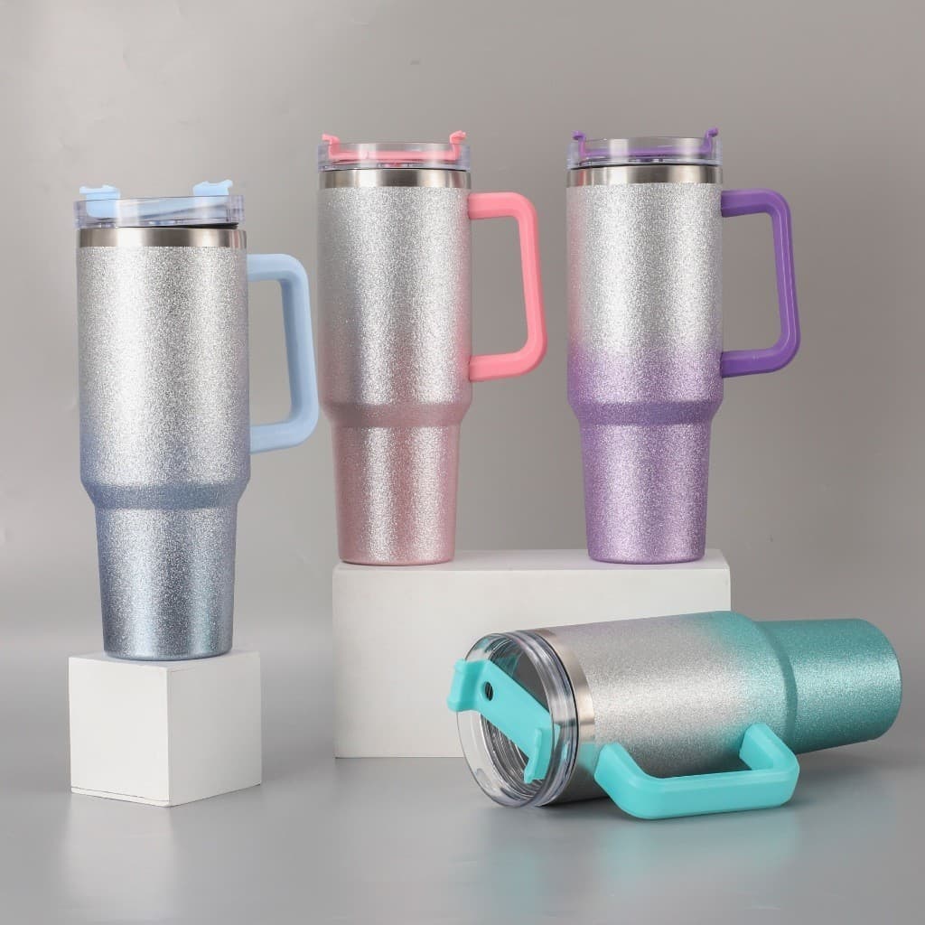 Copo Térmico Garrafa Colorida BRILHANTE Com Tampa Alça e Canudo 1200ML Grande Capacidade