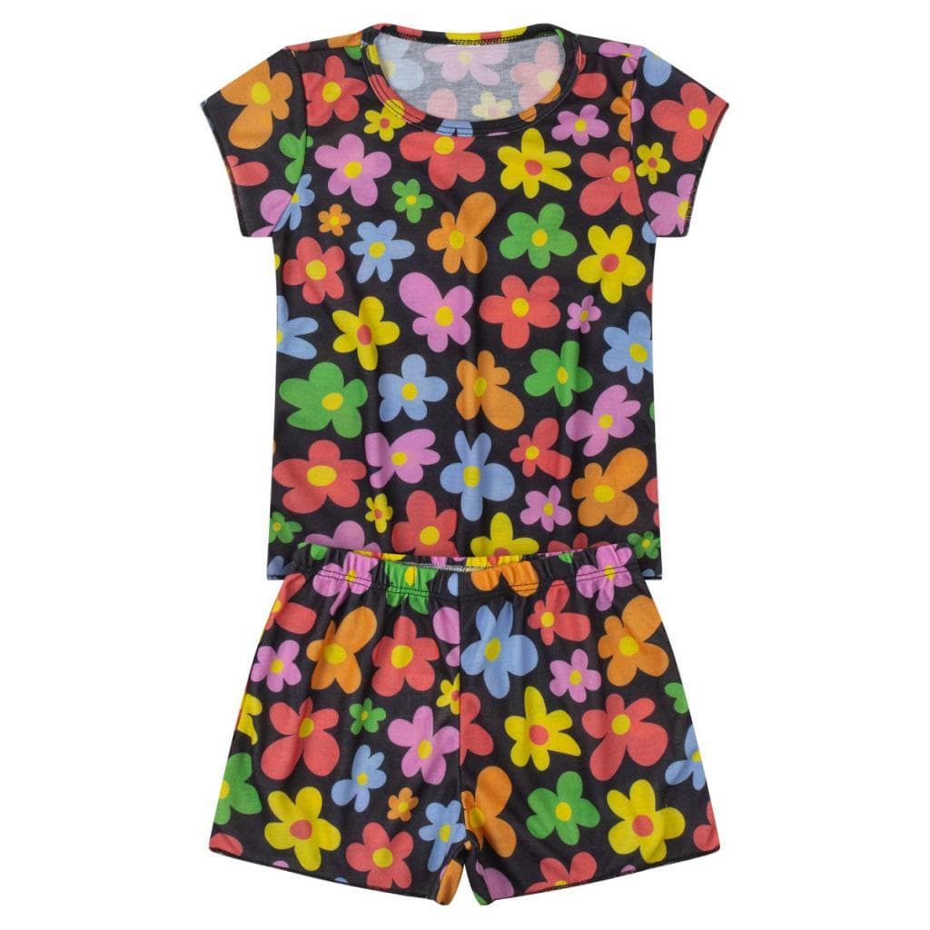 Conjunto Infantil Menina Estampado Floral Preto