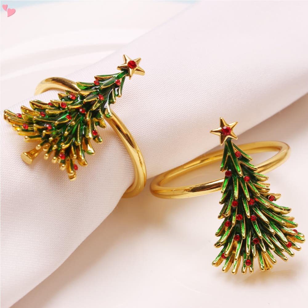 Anéis De Guardanapo De Natal-Porta-Guardanapos De Árvore De Metal Com Strass Vermelho Para Festa , Jantar , Banquete De