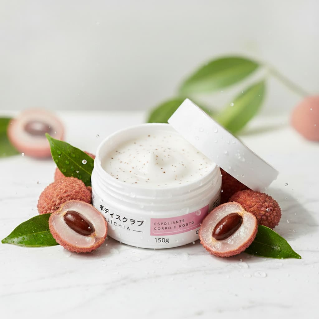✨Esfoliante Corporal e Facial Lichia 150g Coline – Hidrata, Uniformiza e Ilumina a Pele