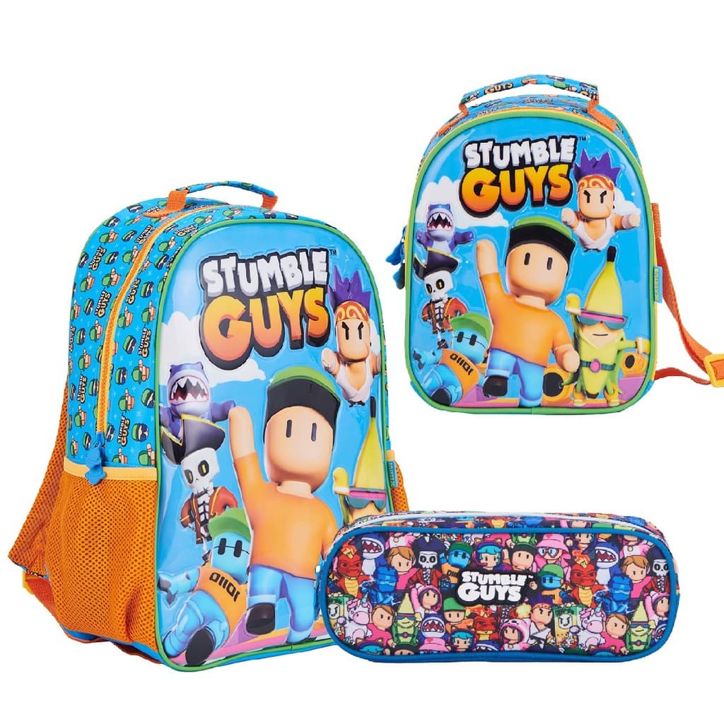 Kit Mochila Lancheira Estojo Infantil Stumble Guys Xeryus
