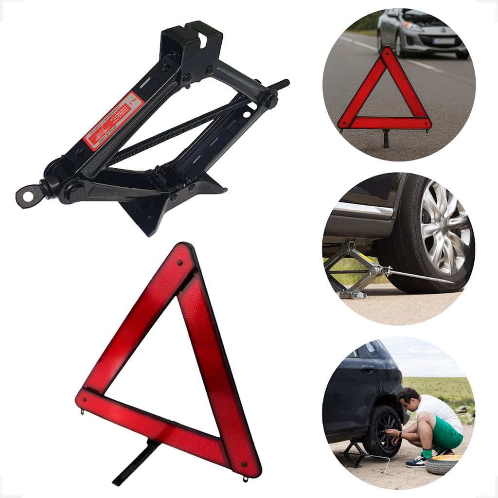 Kit Macaco 2 Ton Sanfona + Triangulo Sinalizaçao Automotivo