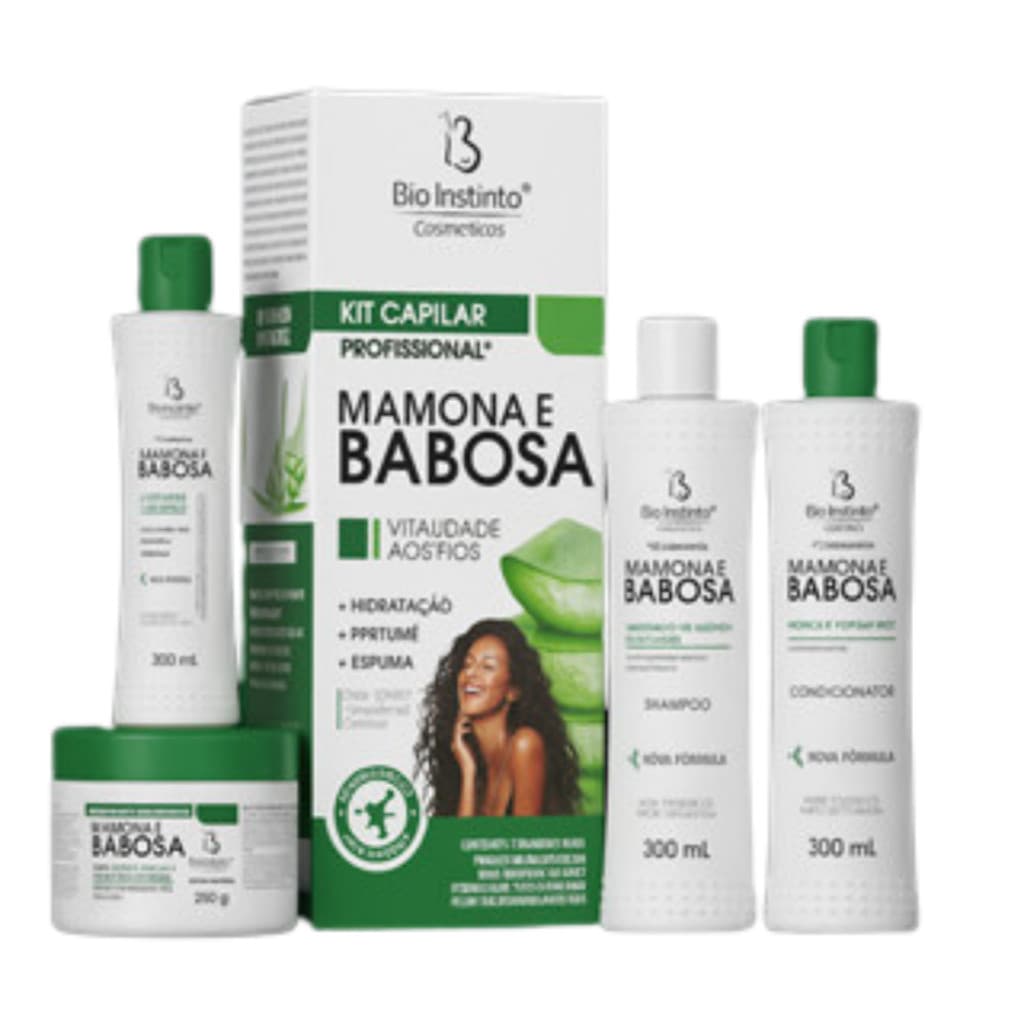 Kit Capilar Profissional com 4 Itens Mamona e Babosa Tratamento Completo para Todos os Tipos de Cabelos