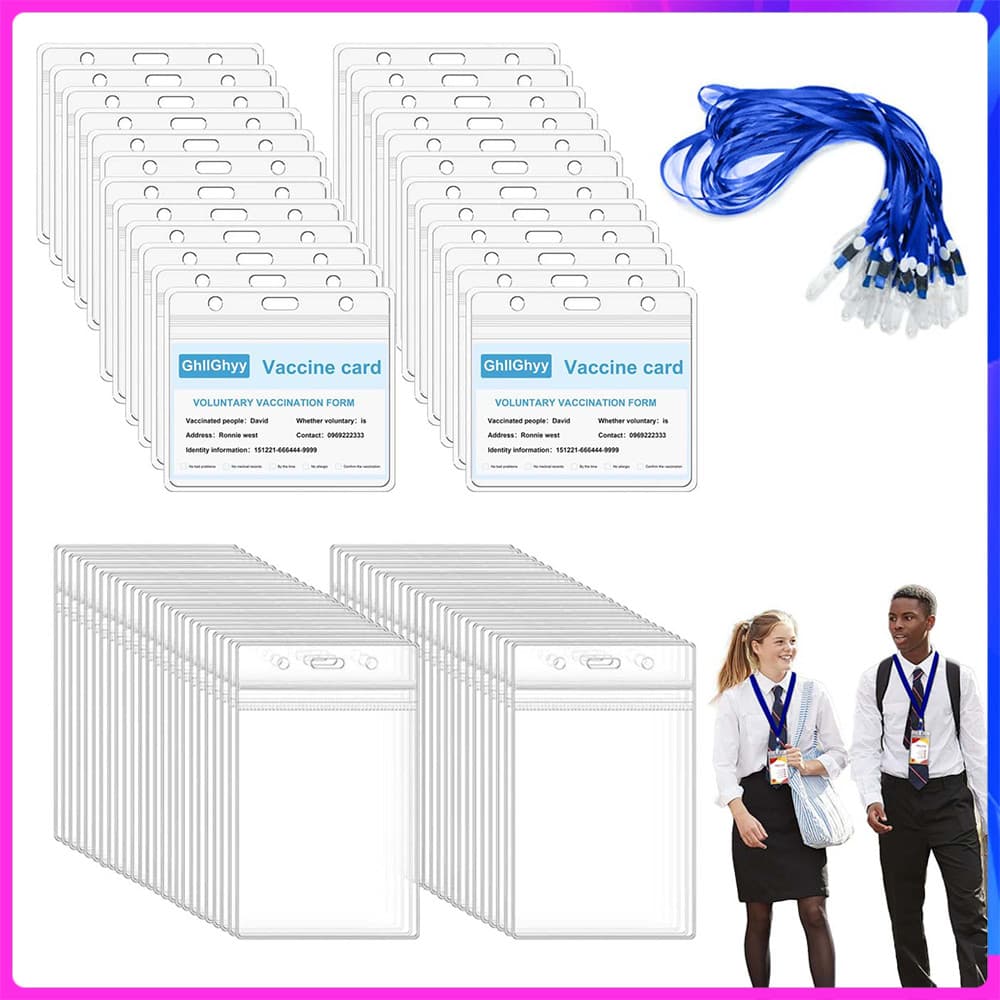 50 porta-cartões à prova d'água para cordão,crachás transparentes,identificação com cordão,vertical/versão horizontal