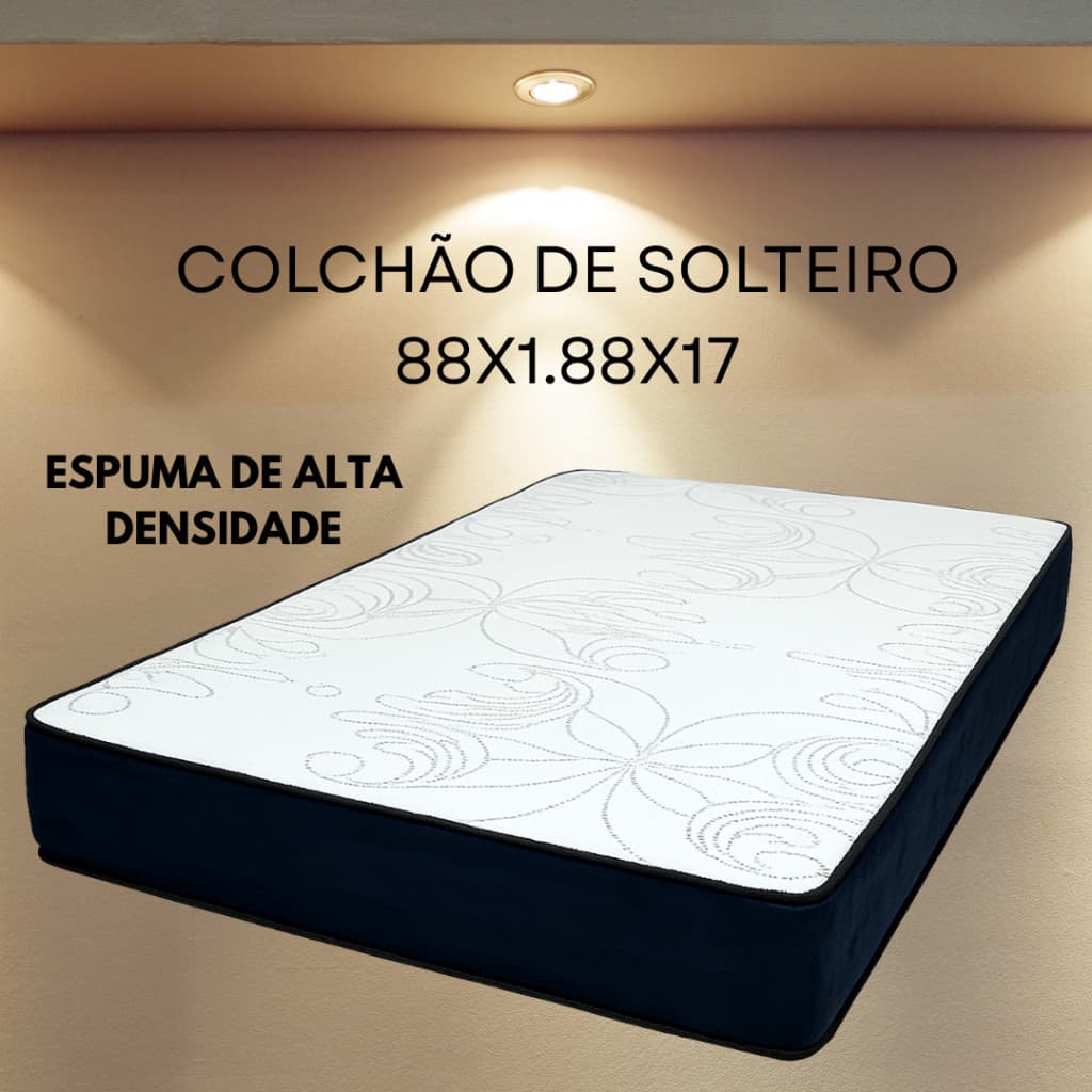 Colchão de Solteiro 88×188×17 cm D28 Firmeza Ideal Confortável Tecido Lindo Bordado Linha Premium