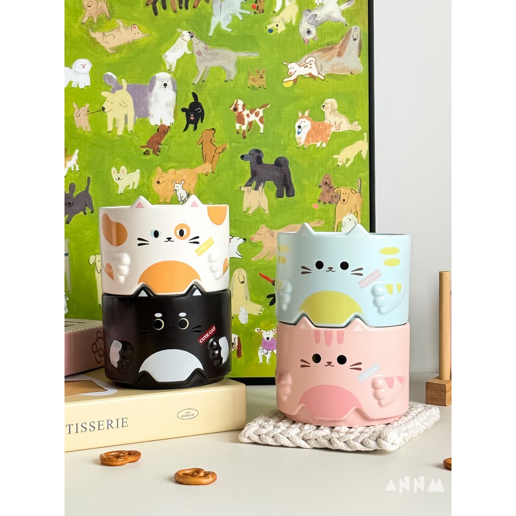 [Estoque pronto + frete grátis] Copo de água Copo térmico Garrafa de água Caneca de gato fofa de desenho animado Xícara