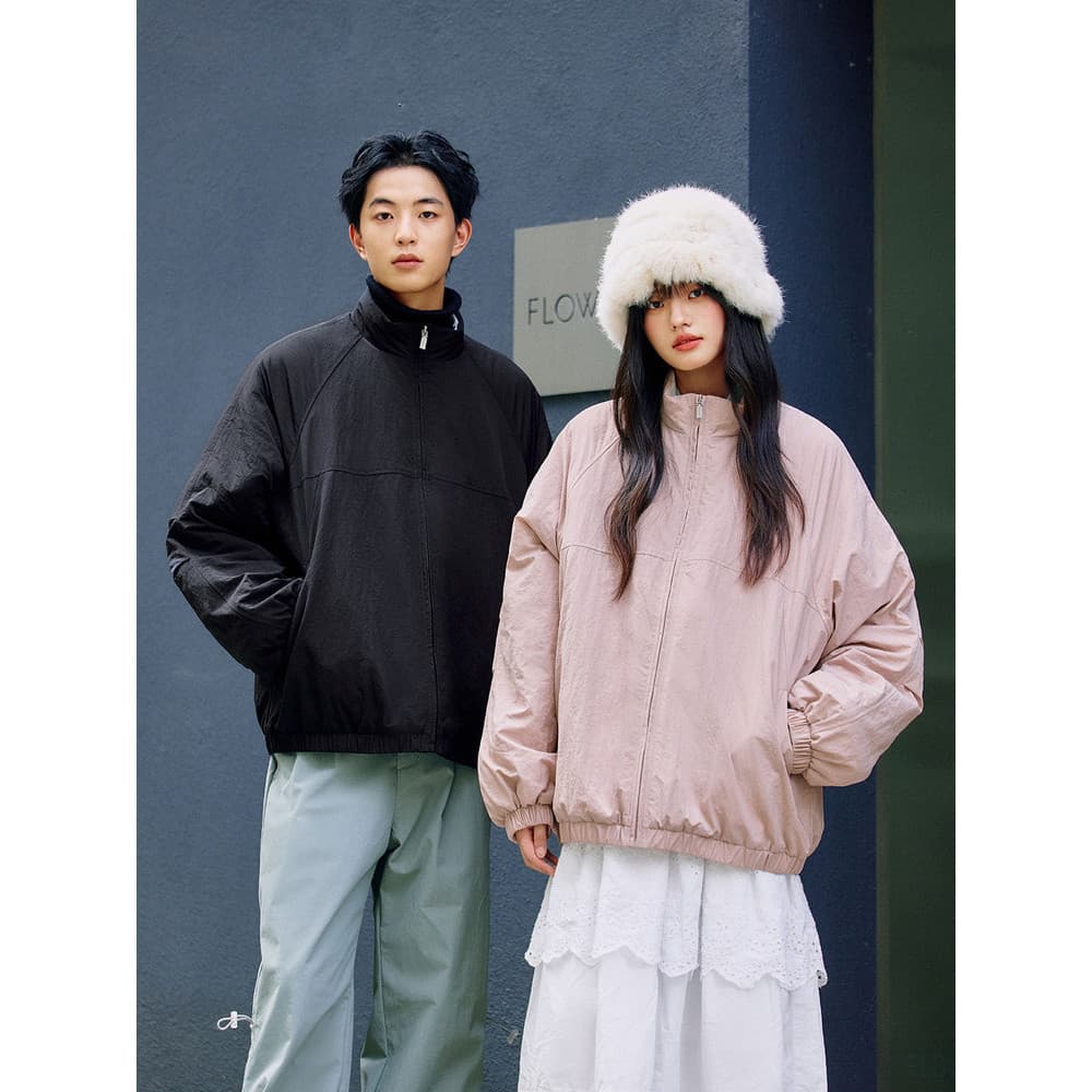 PSO marca masculina feminina enrugada náilon gola alta blusão zíper acolchoado jaqueta outono inverno topo