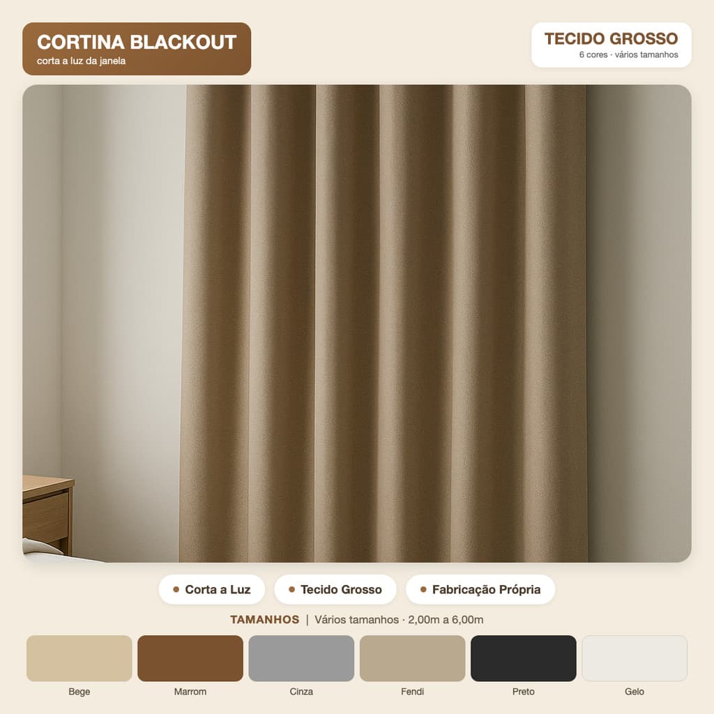 Cortina Blackout para Quarto Sala 2,80x1,70 Tecido Grosso 100% Corta Luz Janela