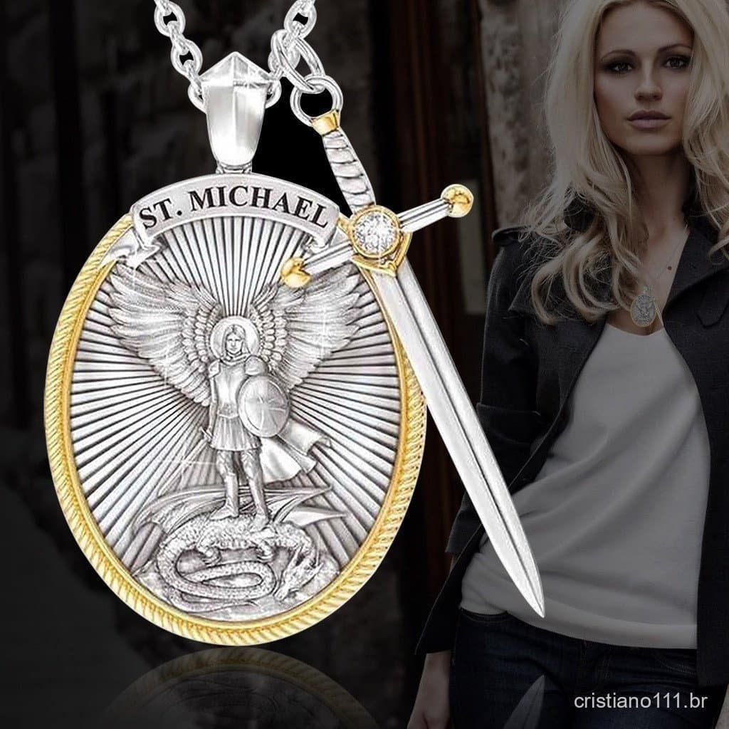 Kit2 Colar de Joia com Amuleto de Fé, Anjo São Miguel da Mitologia Ocidental, Arcanjo São Miguel, Proteção e Escudo Sagr
