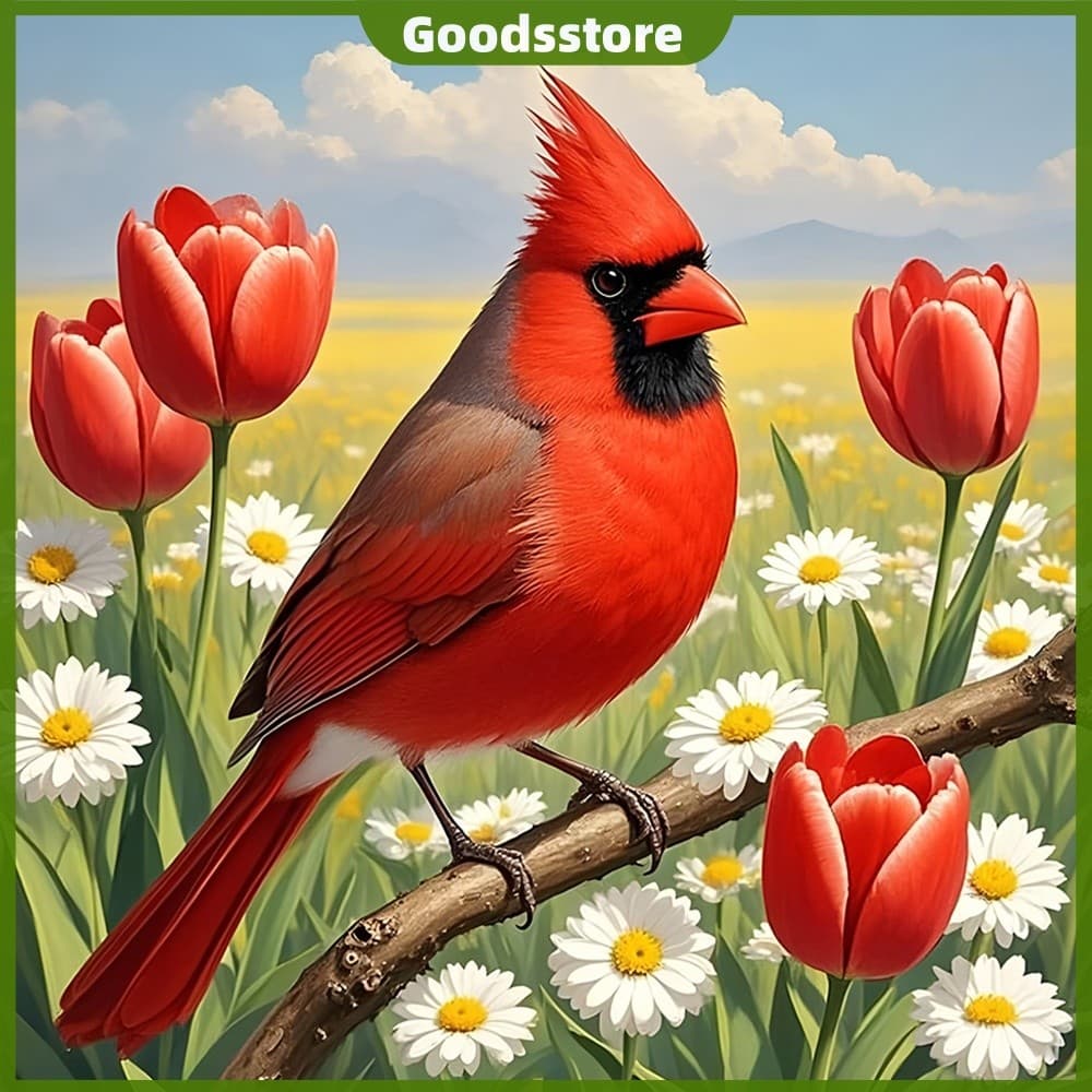 Pardal Vermelho Completo DIY 5D Broca Redonda Arte Pintura Diamante Para Adultos Decoração De Parede De Casa 30x30cm [Go