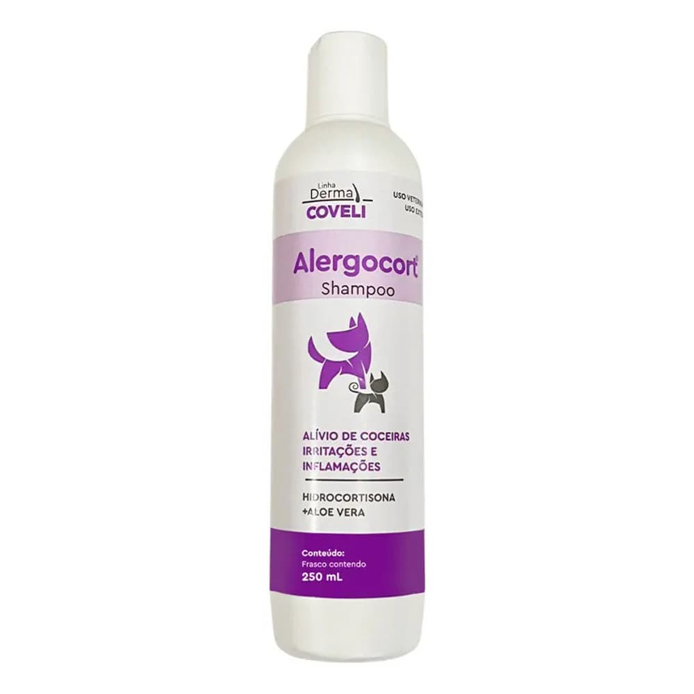 Shampoo Antialérgico Cães e Gatos Coveli Alergocort 250ml Aloe Vera