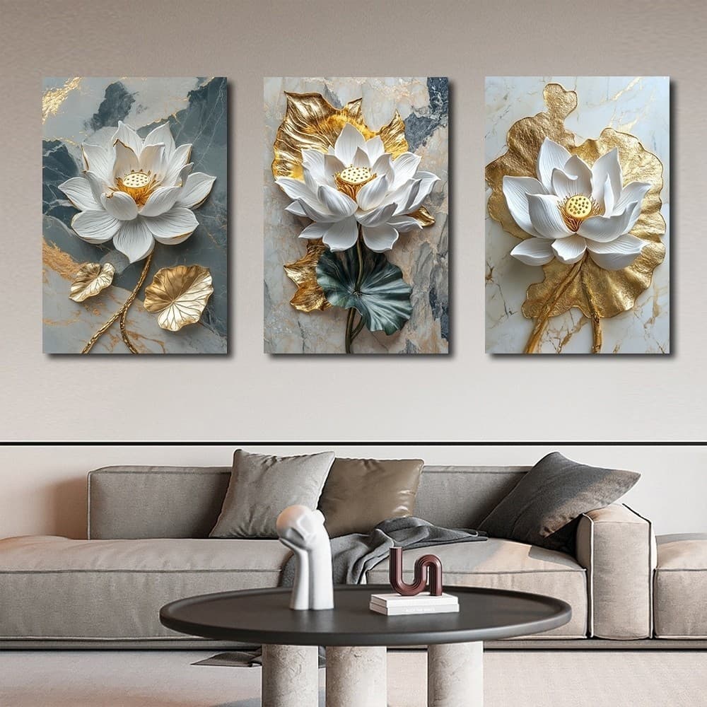 Quadros Decorativos Emoldurado Com Plantas e Flores de Lótus Para Quarto Escritório e Sala de Estar