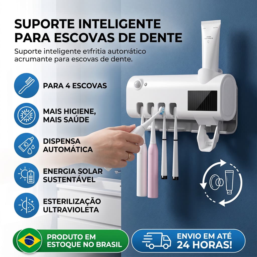 Suporte Inteligente para Escovas de Dente com Dispenser Automático de Pasta – Mantém as Escovas Secas e Organizadas