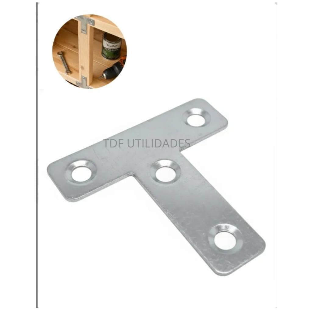 Kit 10 Cantoneiras Metálicas T Fixação Móveis 50x50mm Inox Reforço de Cama e Armários